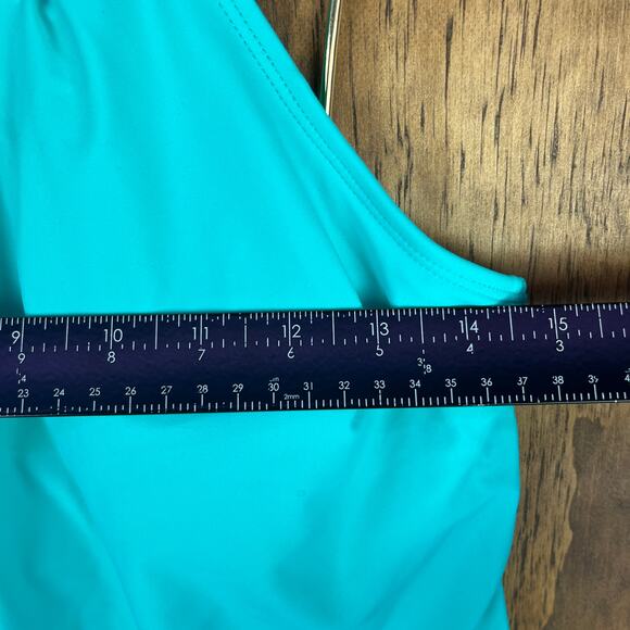 Yonique Women Swimsuit Green Gray Stripe 2 Piece Tankini Tummy Control Stretch L - Picture 7 of 12